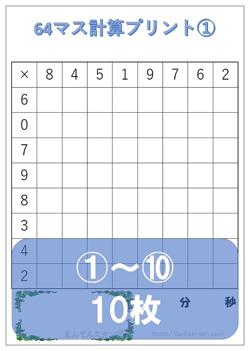 64マス計算「かけ算右利き用」1-10